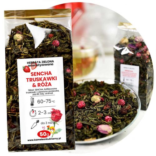 herbata zielona SENCHA TRUSKAWKI & RÓŻA 50g