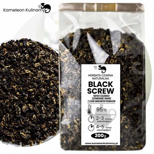 herbata czarna naturalna BLACK SCREW 200g - o czerwonawym naparze i lekko owocowej nucie - duże opakowanie